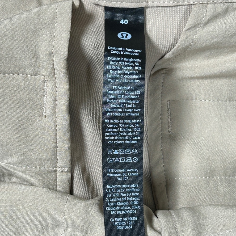 Lululemon Commission Golf Shorts Mens 40 Tan Solid Performance Stretch Khaki - Picture 4 of 11